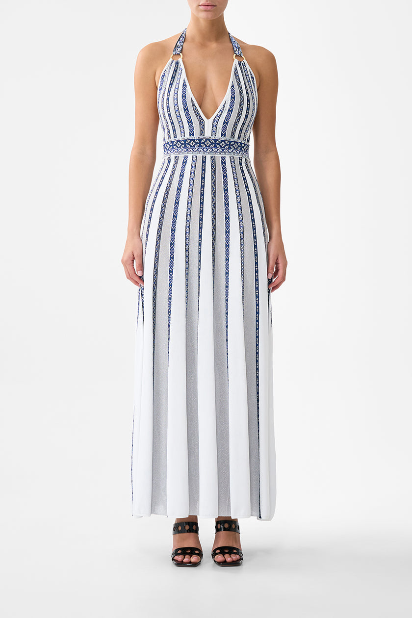 Halter Neck Knit Dress With Silk Tie - A Tiled Wonderland