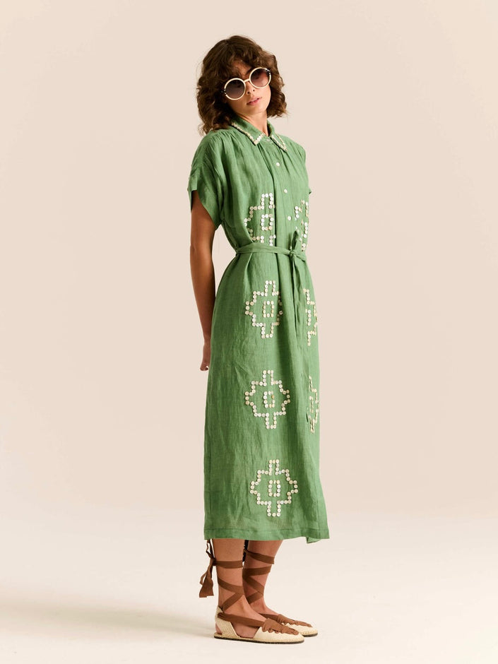 Green Cotton Midi Dress