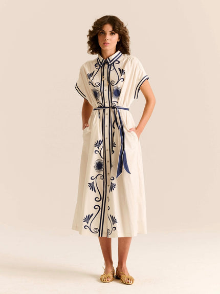 Valerie Dress With Navy Embroidery