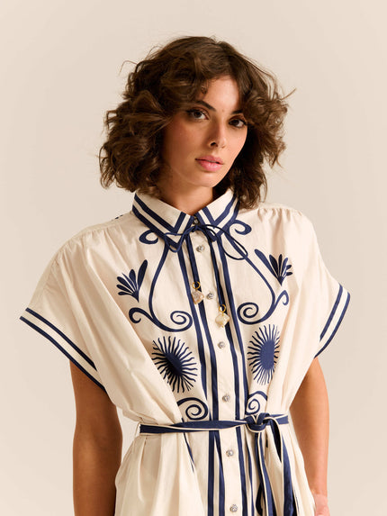 Valerie Dress With Navy Embroidery