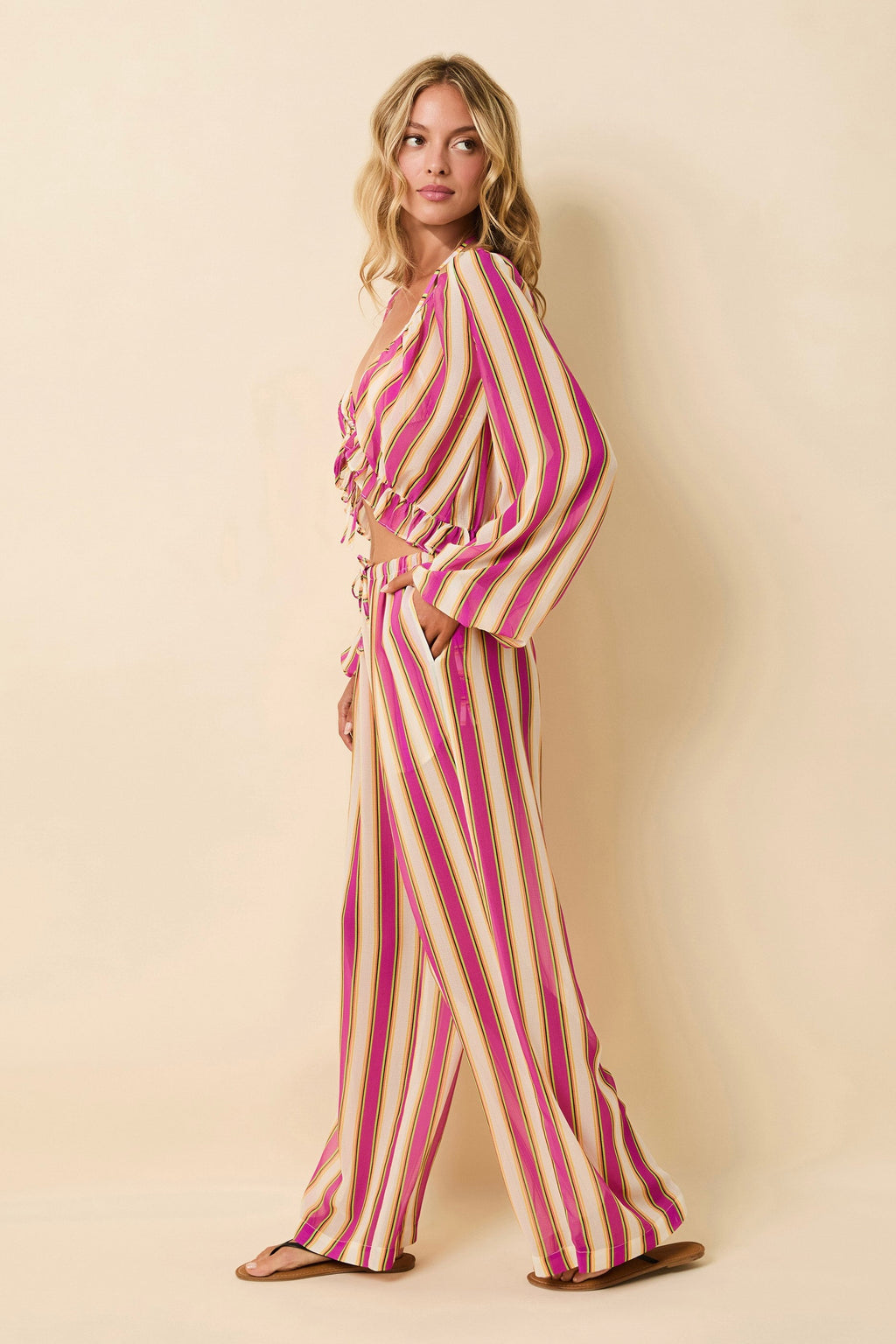 Crinkle Sheer Striped Pant