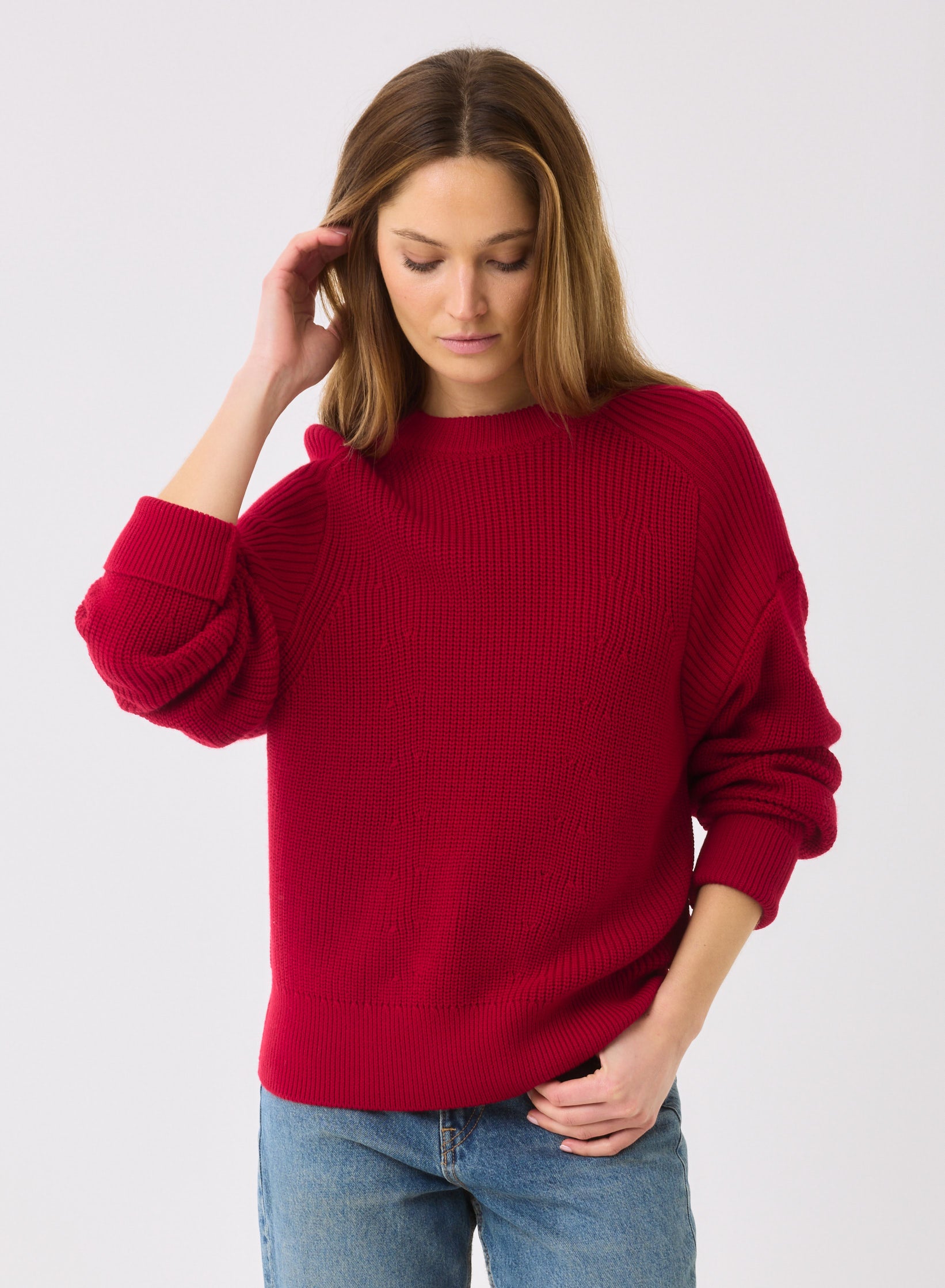 Merino Rib Red Crewneck Sweater