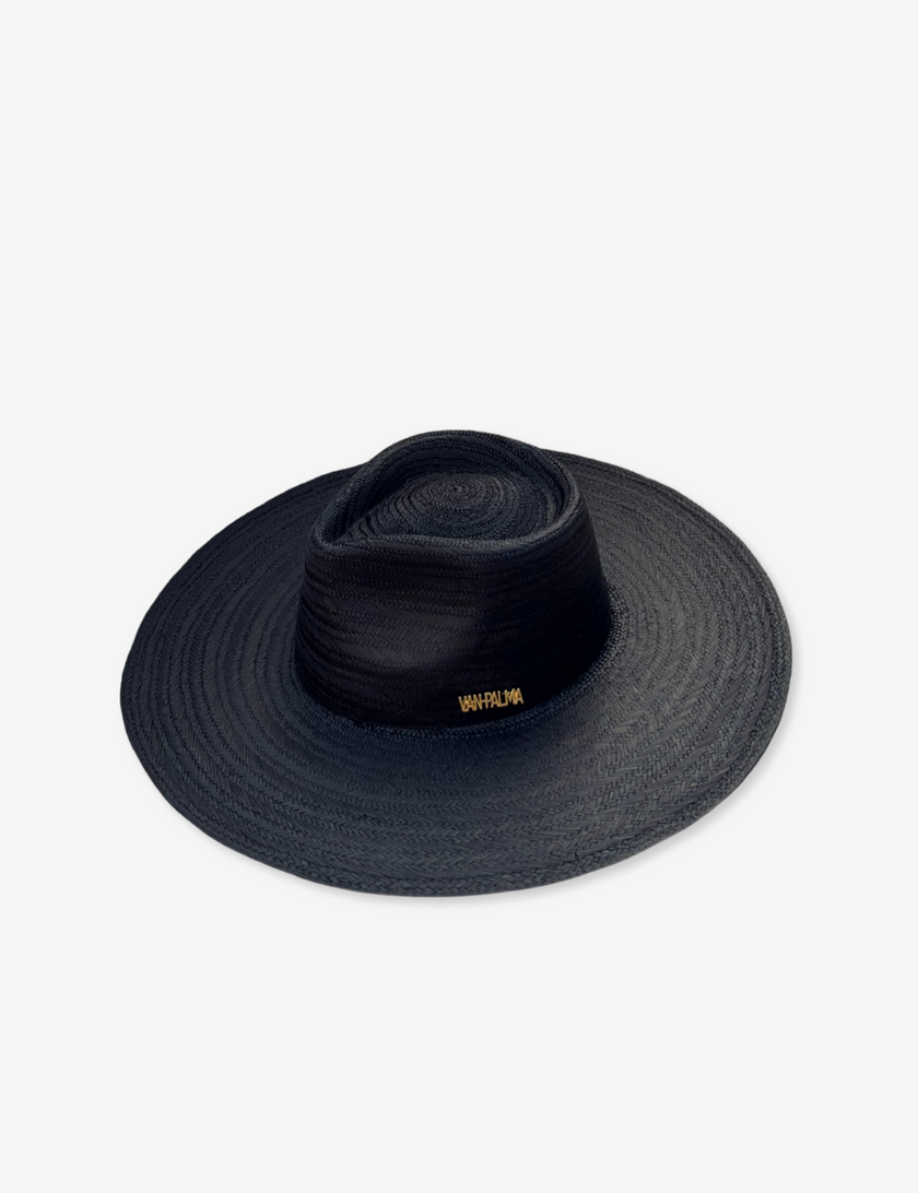 100% Straw Van Palma Pin Black Hat
