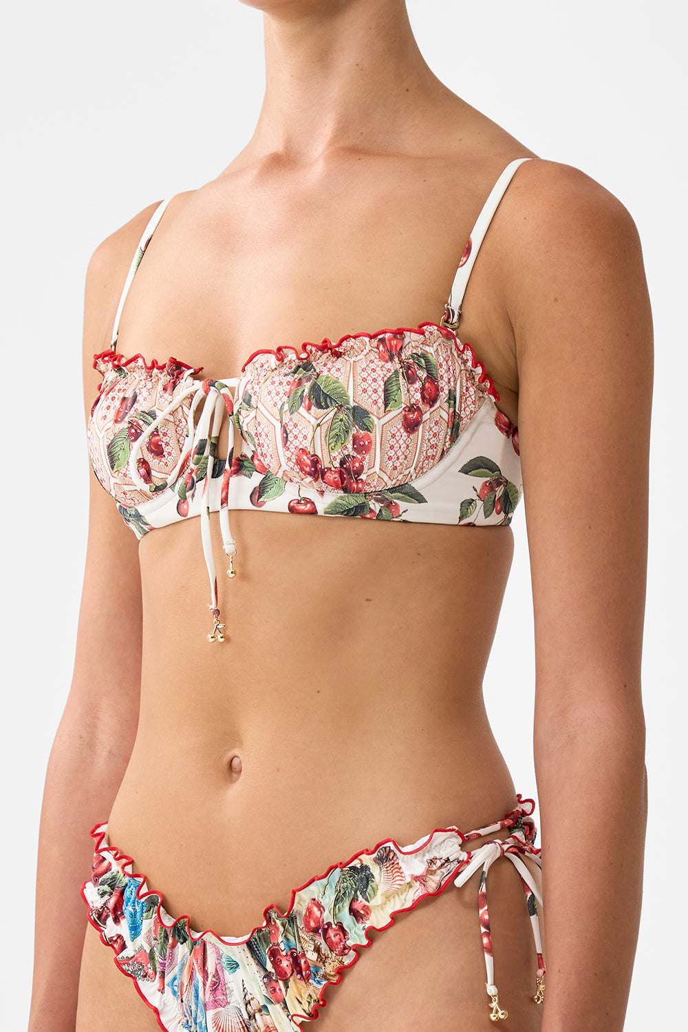 Ruched Cup Underwire Bikini Top W Tie Front