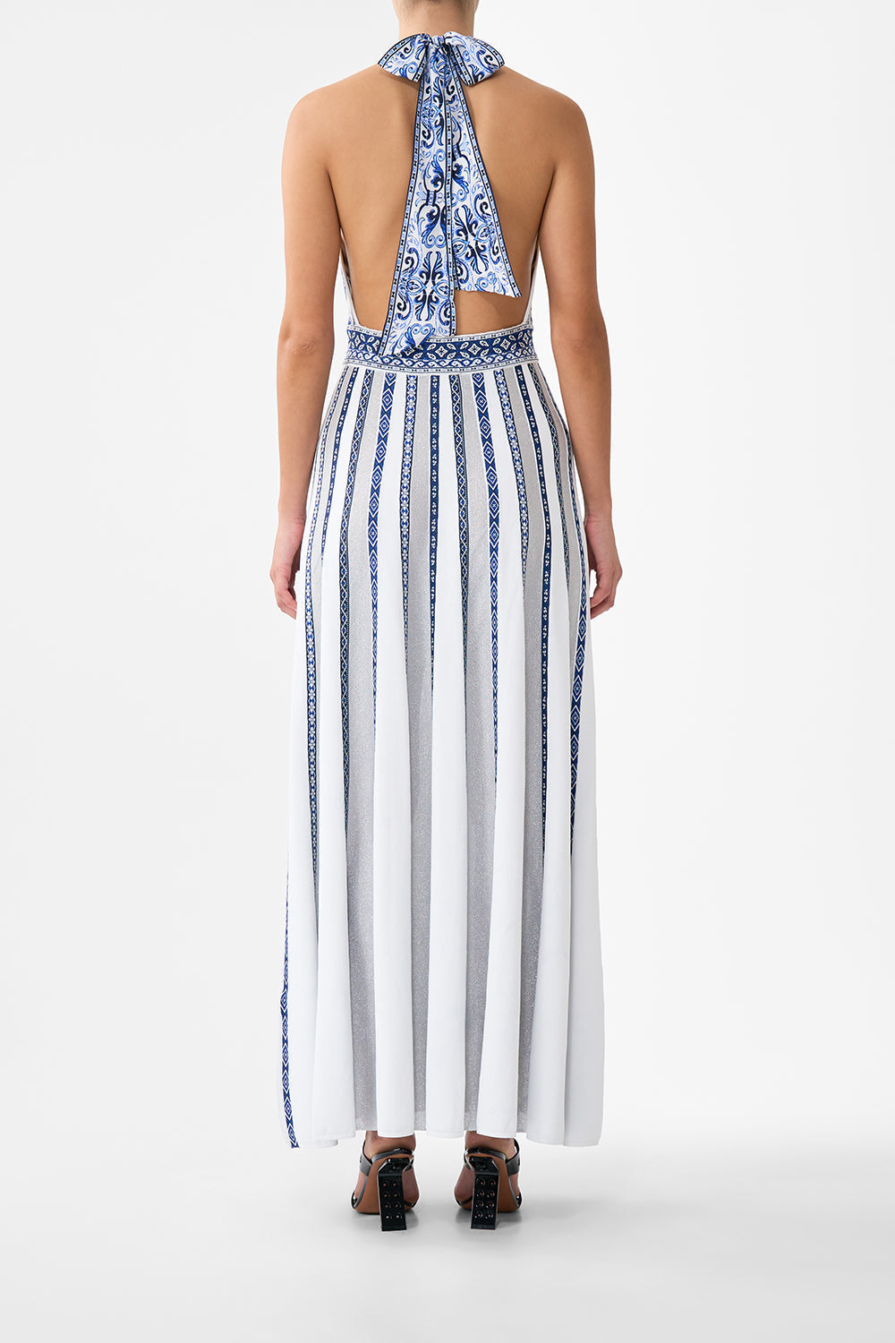 Halter Neck Knit Dress With Silk Tie - A Tiled Wonderland