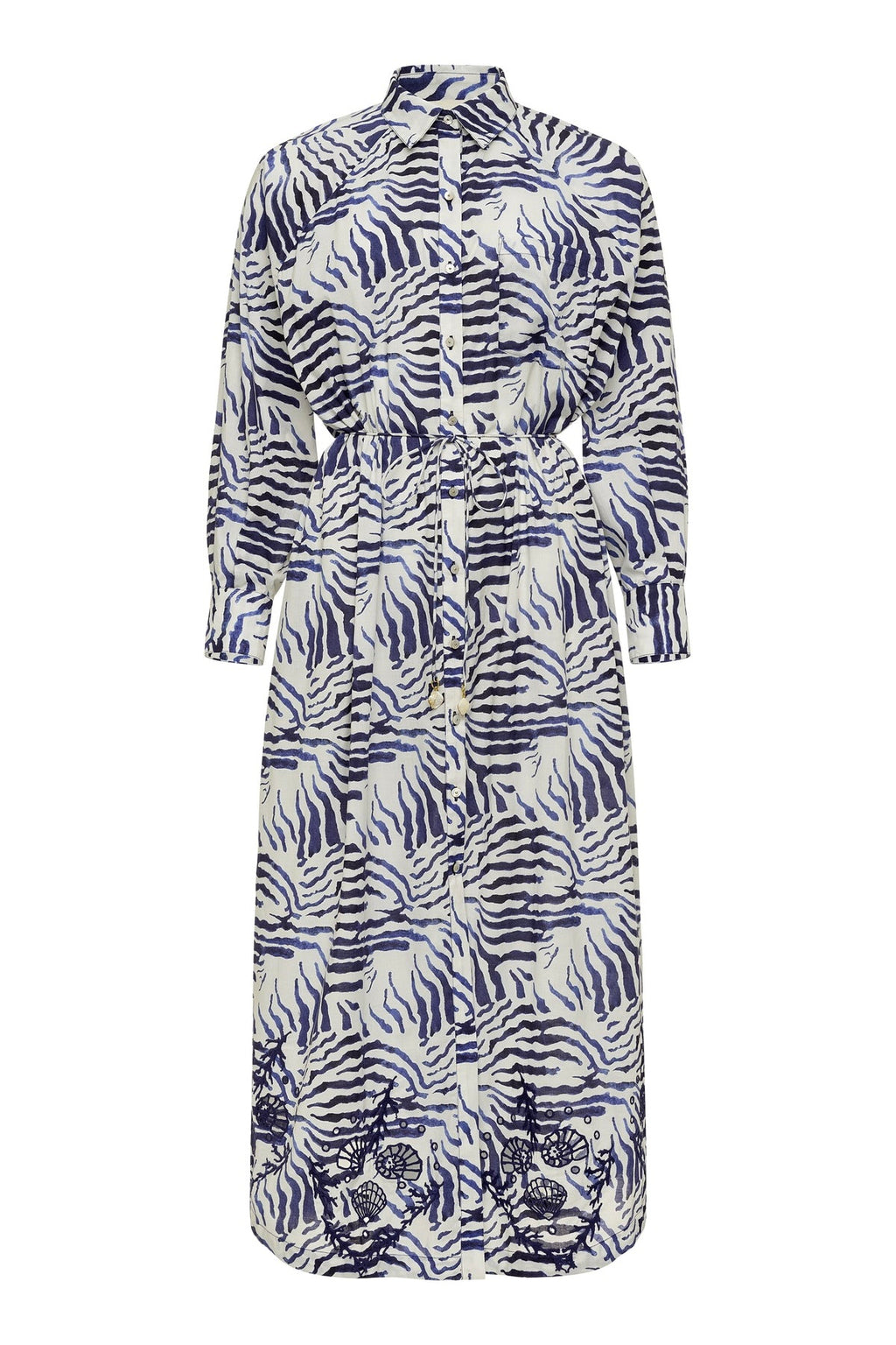 Belted Cotton Abstract Navy Dress
