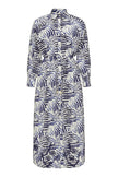 Belted Cotton Abstract Navy Dress