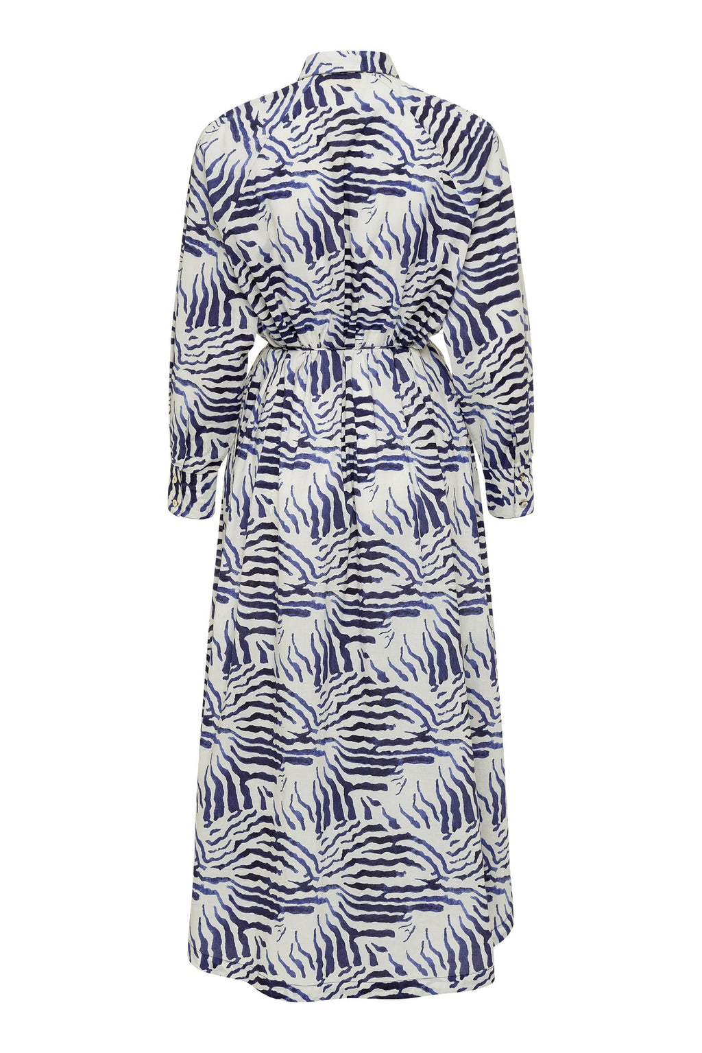 Belted Cotton Abstract Navy Dress