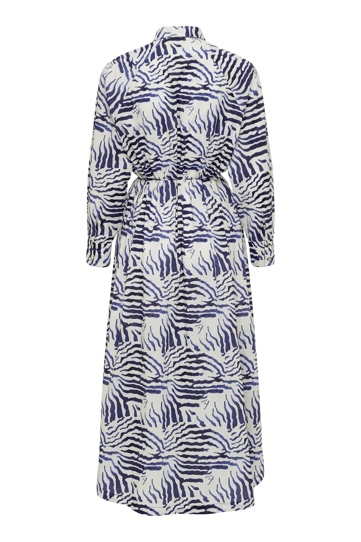 Belted Cotton Abstract Navy Dress