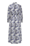 Belted Cotton Abstract Navy Dress