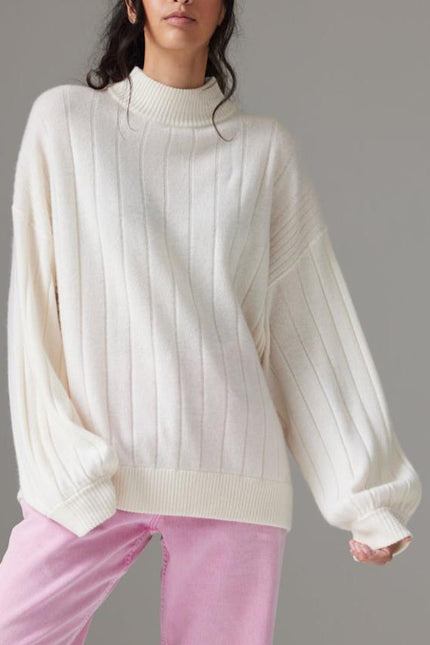 100% Washable Cashmere Ribbed Mock Neck Sweater