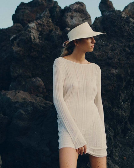 Pink Ribbon Visor Hat - Adjustable Linen Tie