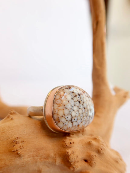 14k Snakeskin Agate Ring - Size 6.75