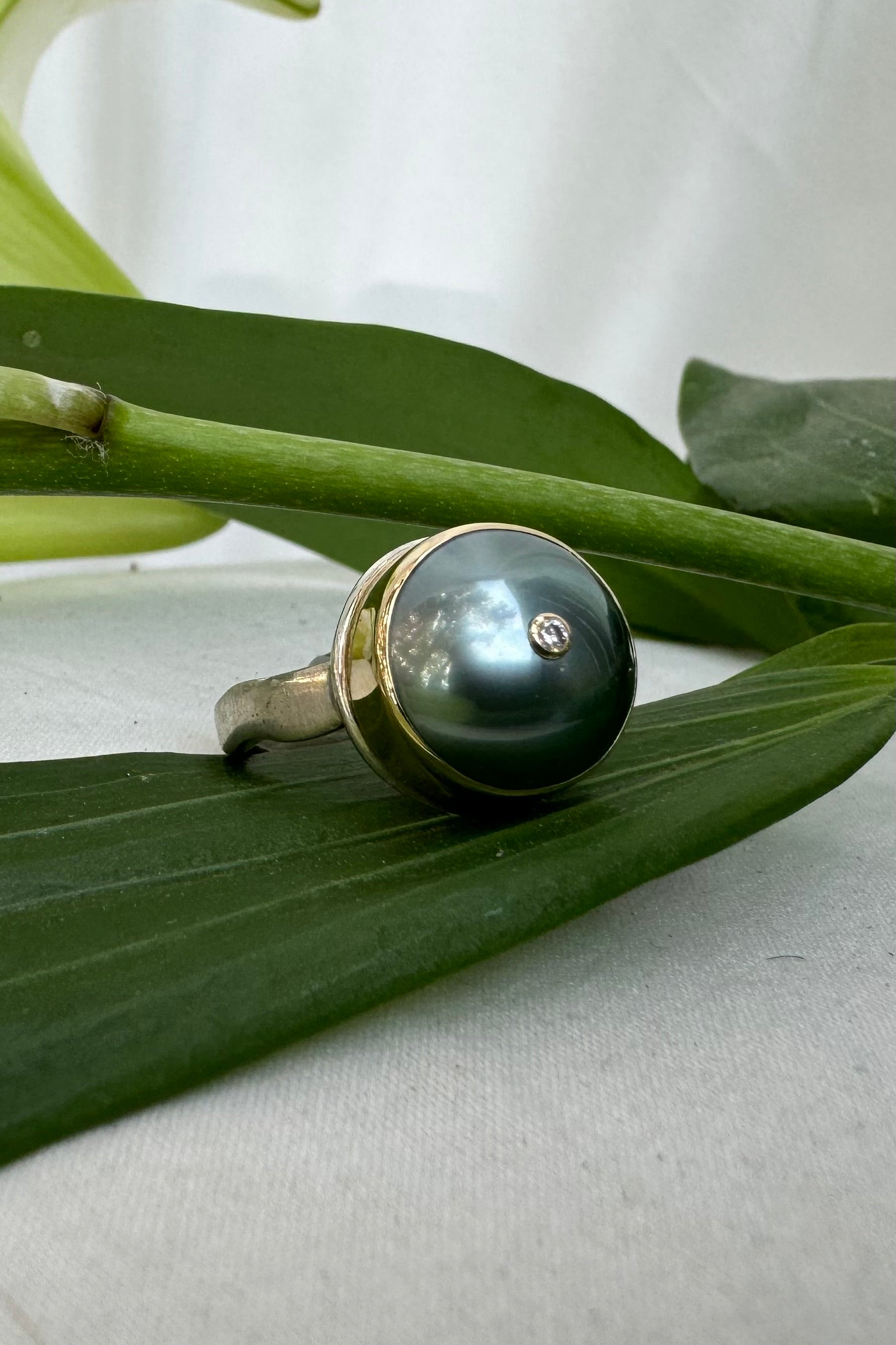 Tahitian Pearl Diamond Accent Ring - Size 7
