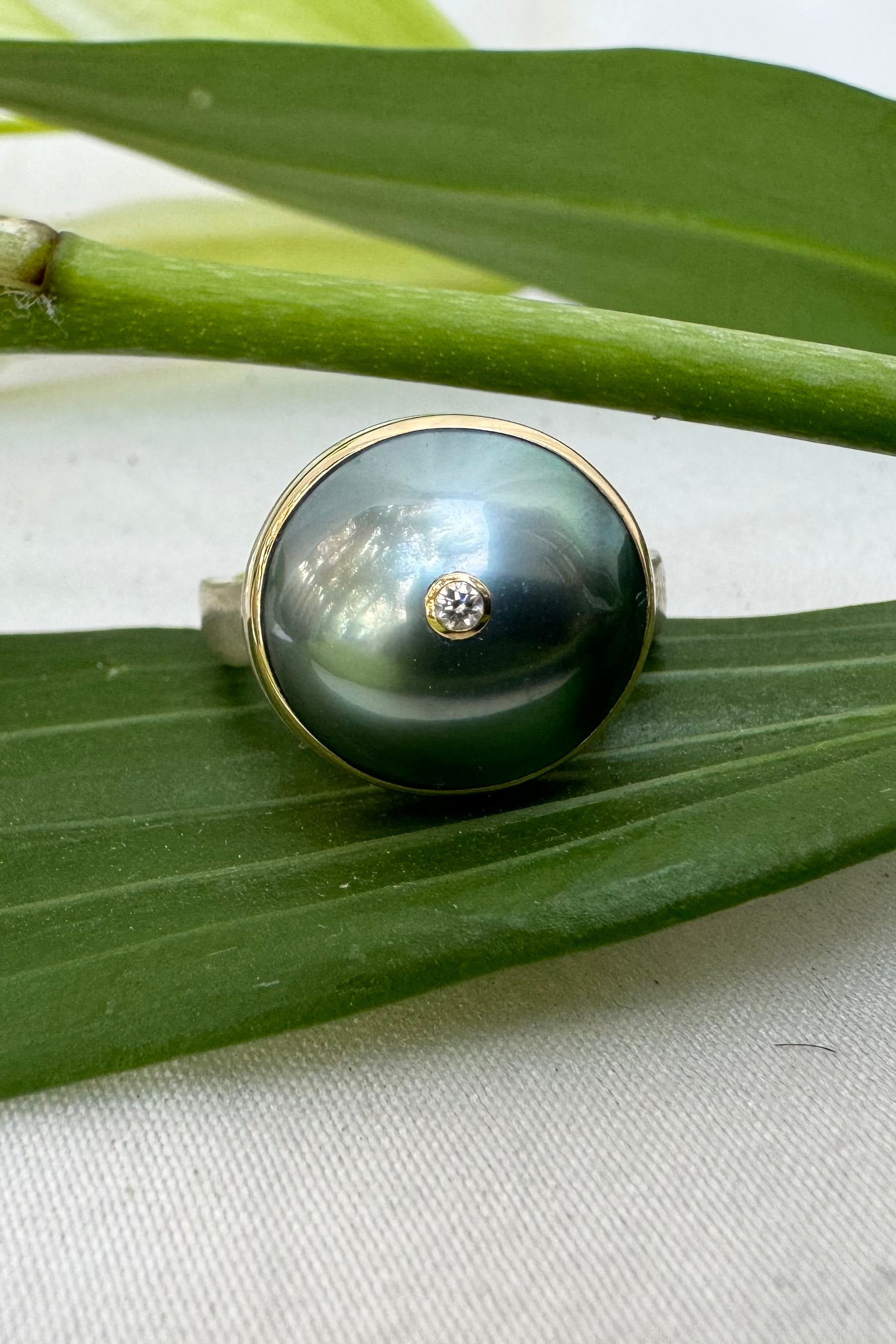 Tahitian Pearl Diamond Accent Ring - Size 7