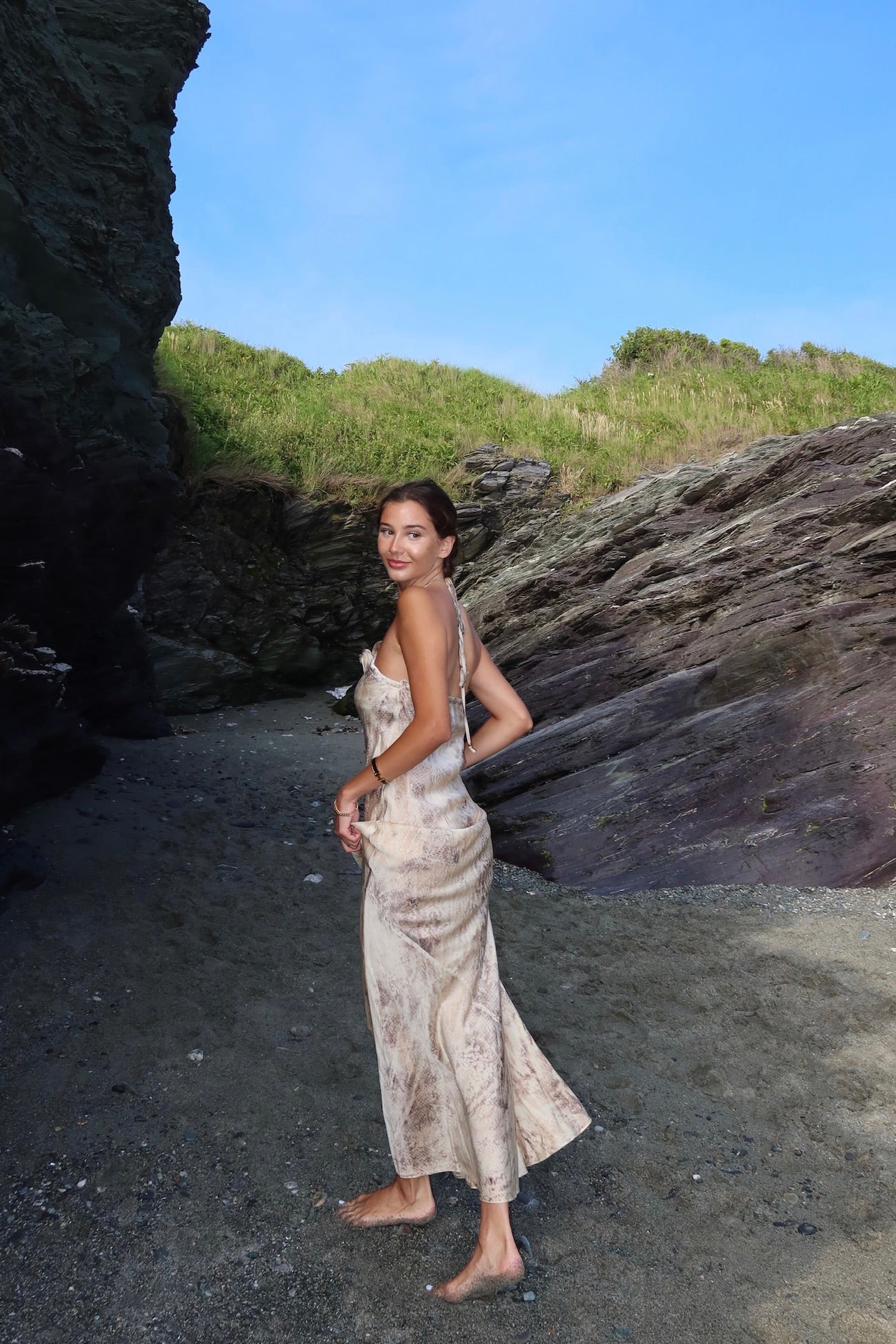 Silk Bias Slip Dress With Flower