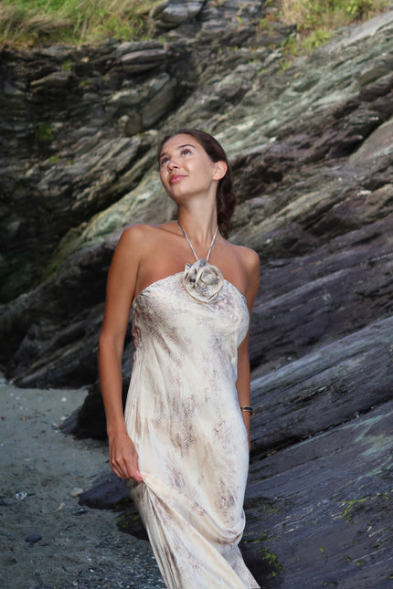 Silk Bias Slip Dress With Flower