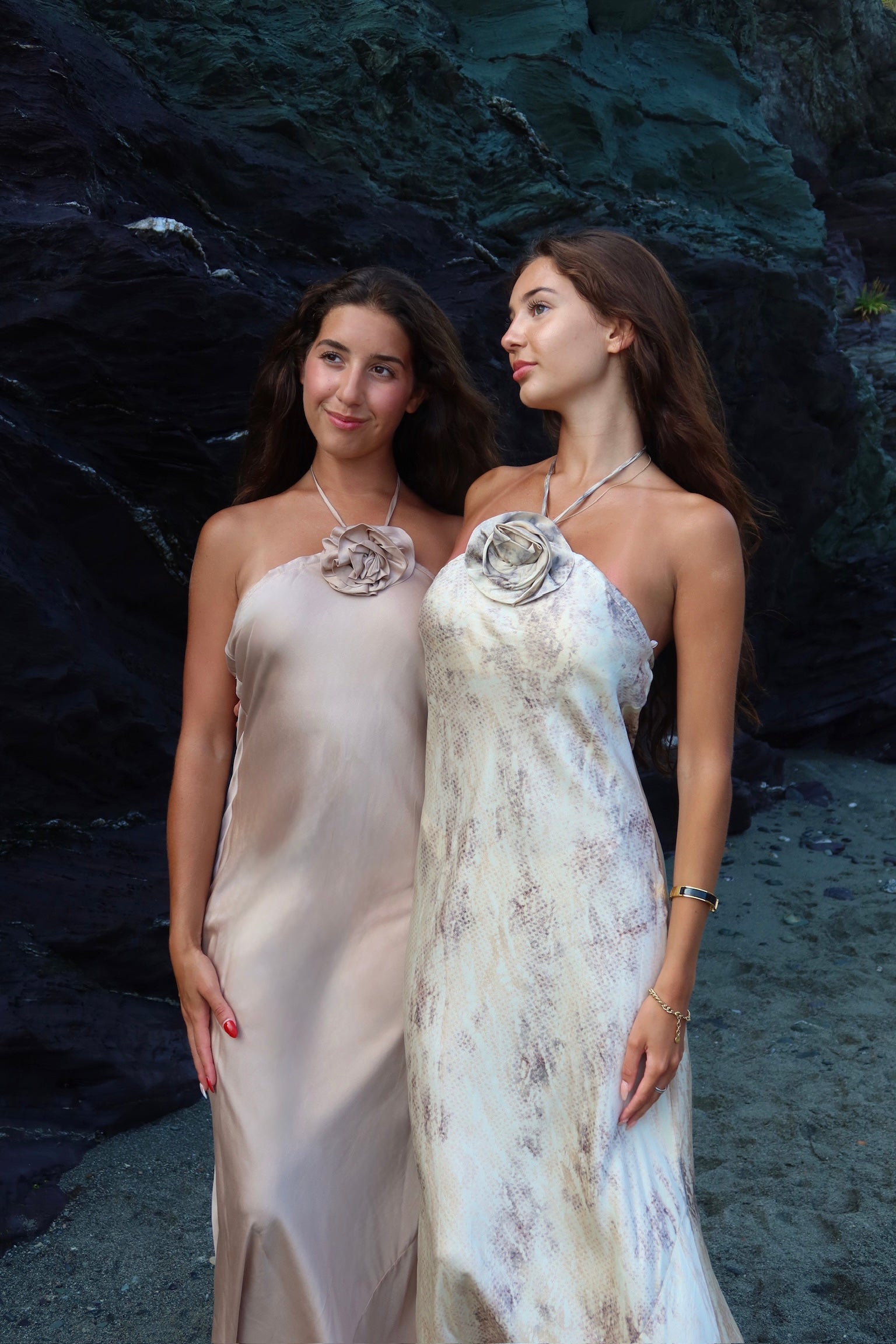 Silk Bias Slip Dress With Flower