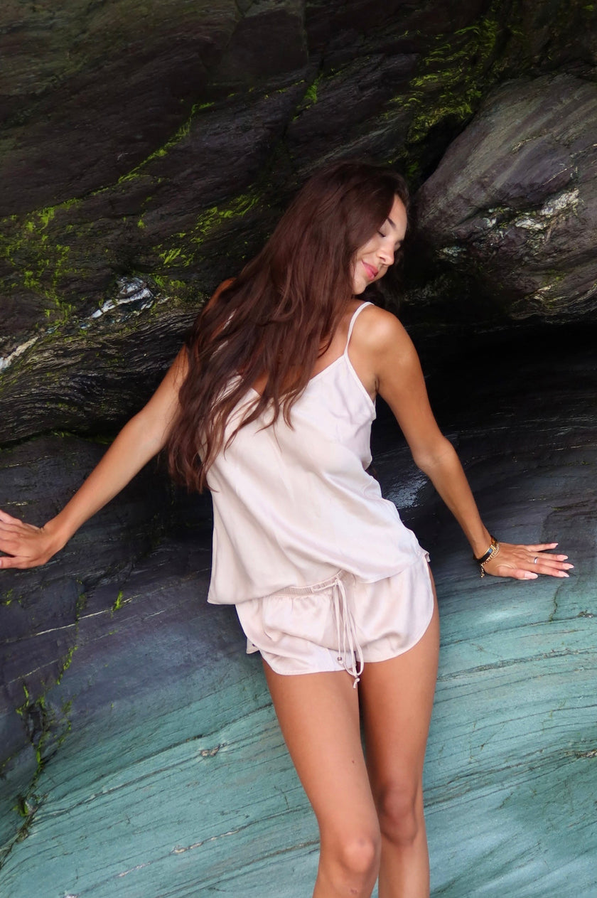 Silk Tie Front Mini Shorts