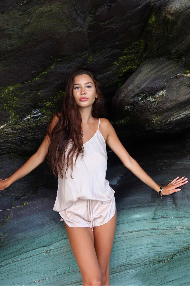 Silk Tie Front Mini Shorts