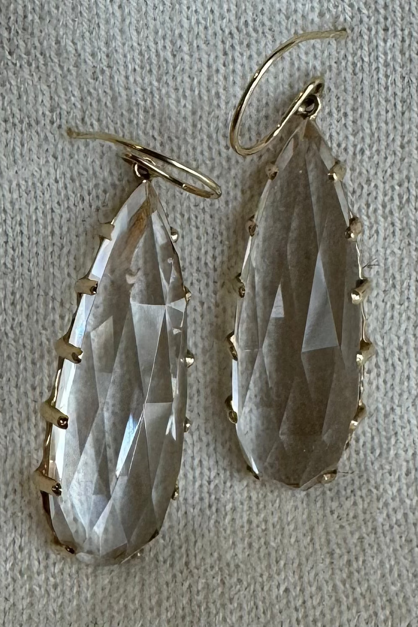 14k Prong Rose Cut Rock Crystals Earrings