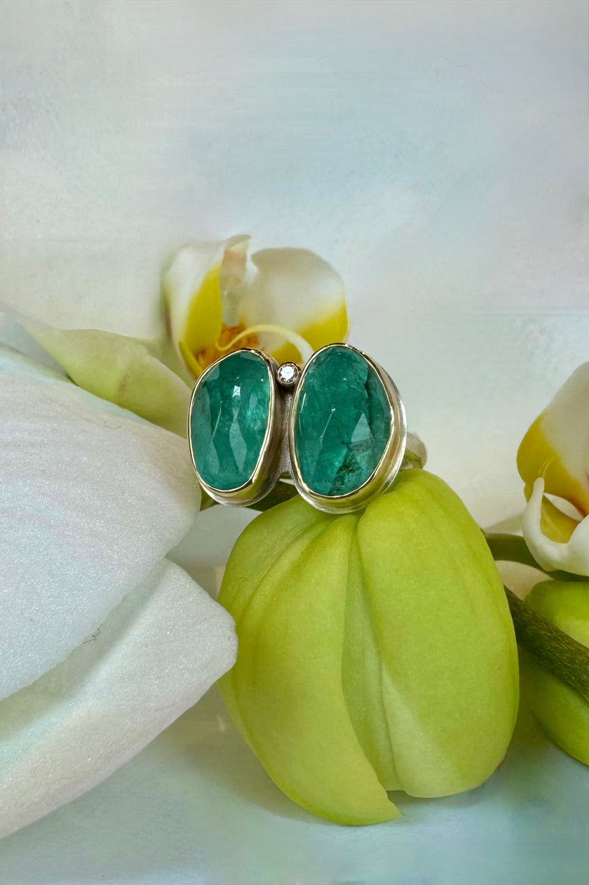 14k Double Emerald Ring - Size 7