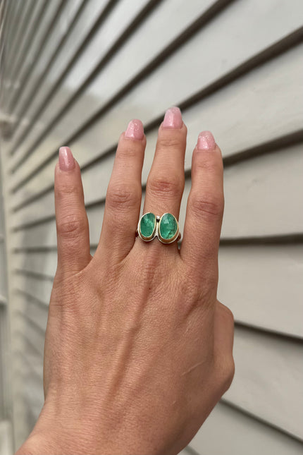 14k Double Emerald Ring - Size 7