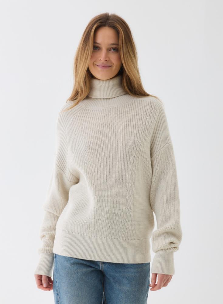 Merino Rib Off White Turtleneck Sweater