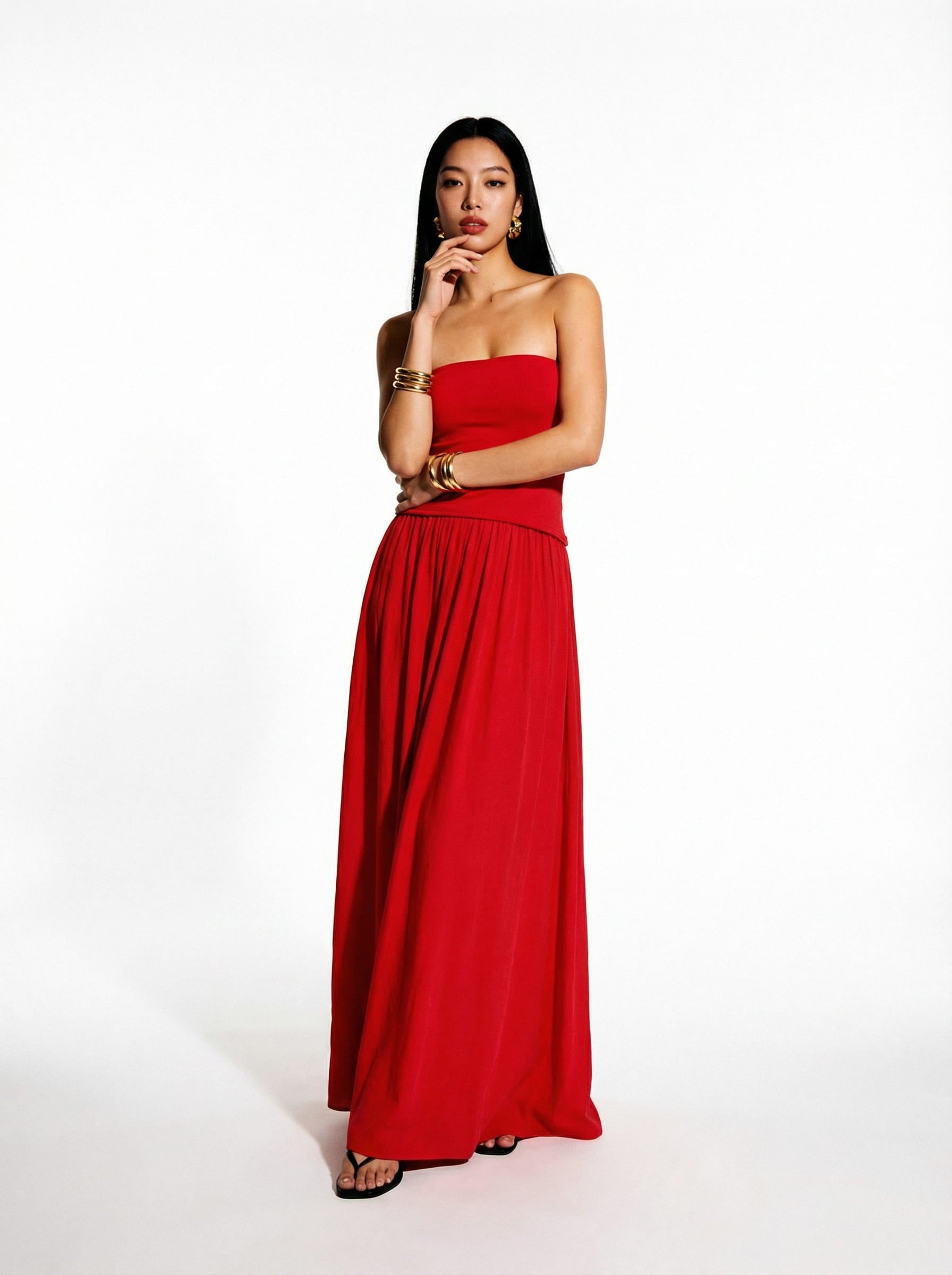 Strapless Red Robin Maxi Dress
