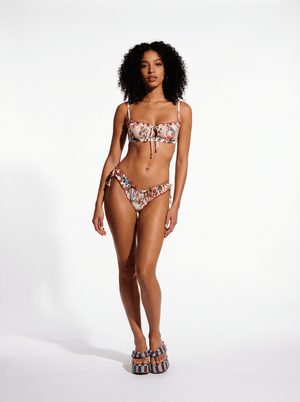 Ruched Cup Underwire Bikini Top W Tie Front