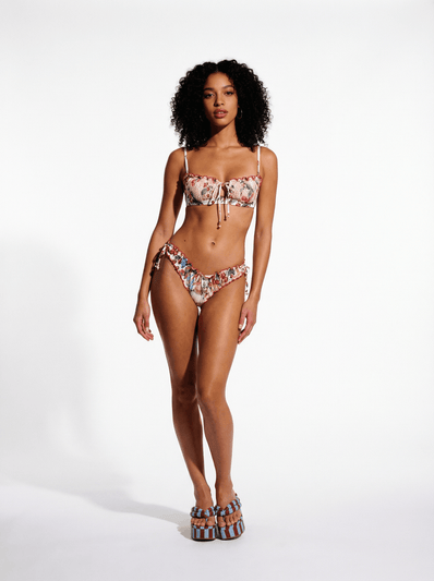 Ruched Cup Underwire Bikini Top W Tie Front