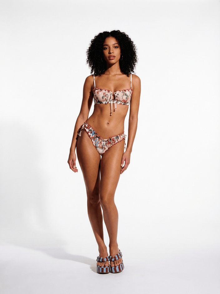 Ruched Cup Underwire Bikini Top W Tie Front