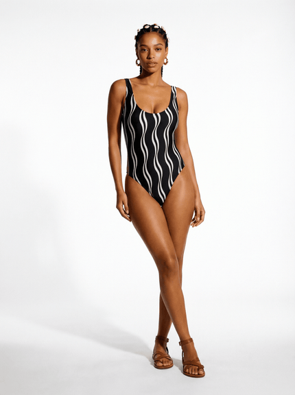 Black & White Low Back One Piece Suit