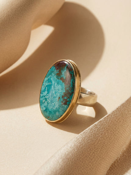 14k Vertical Oval Chrysocolla Ring - 7.75