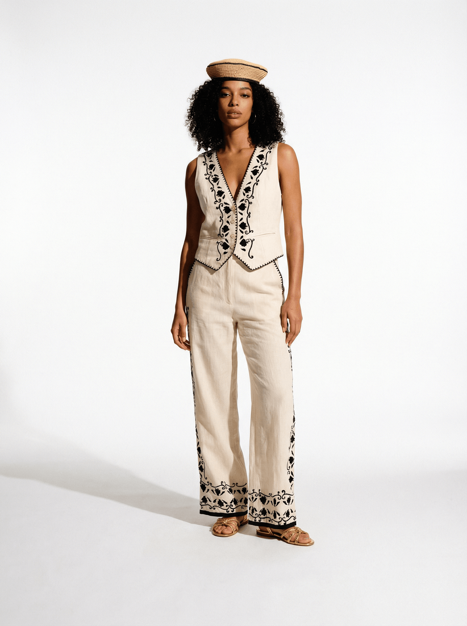 Cotton With Black Embroidery Trouser