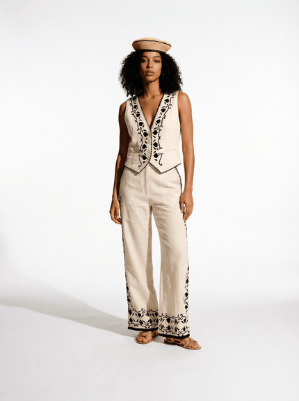 Cotton With Black Embroidery Trouser