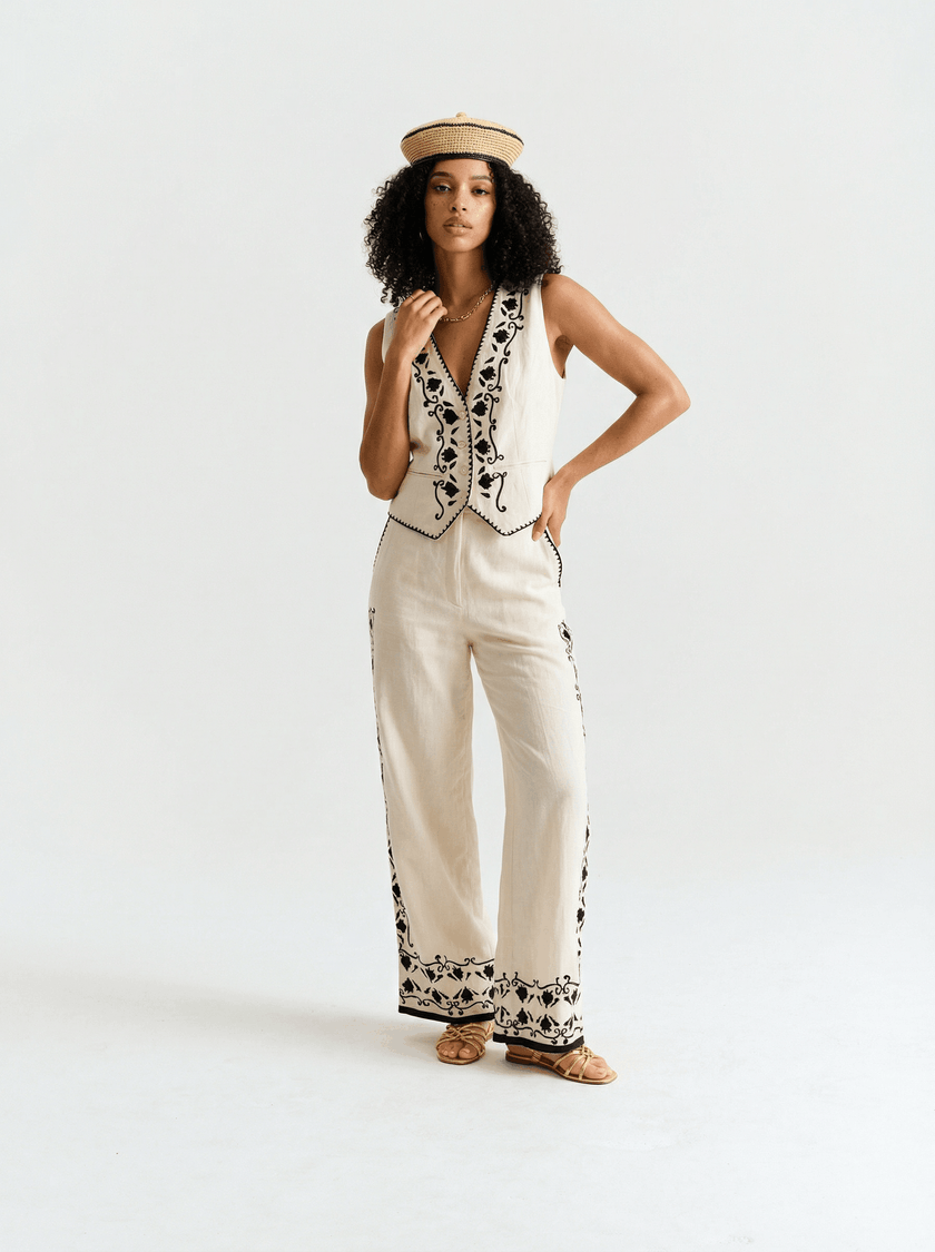 Cotton With Black Embroidery Trouser