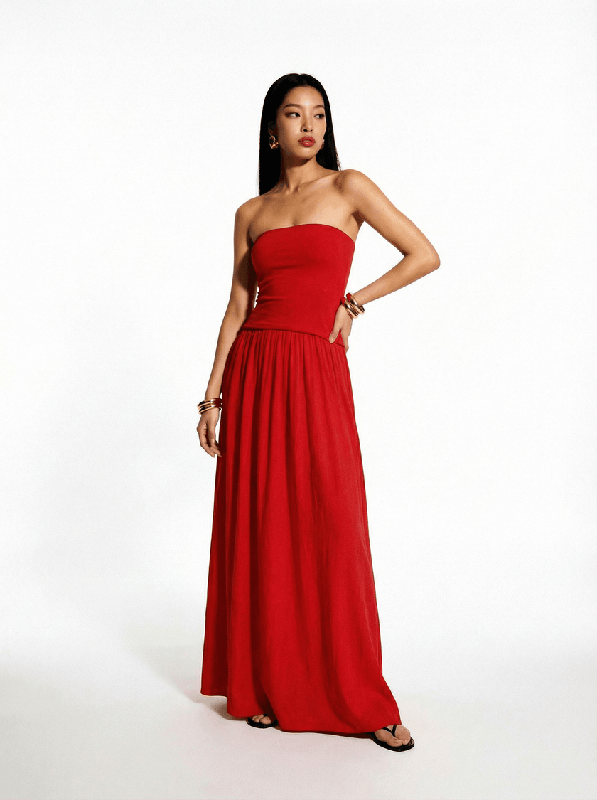 Strapless Red Robin Maxi Dress