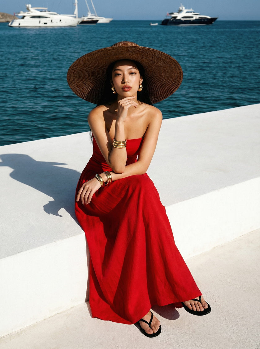 Strapless Red Robin Maxi Dress