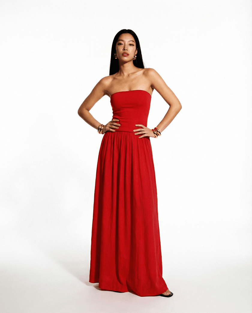 Strapless Red Robin Maxi Dress