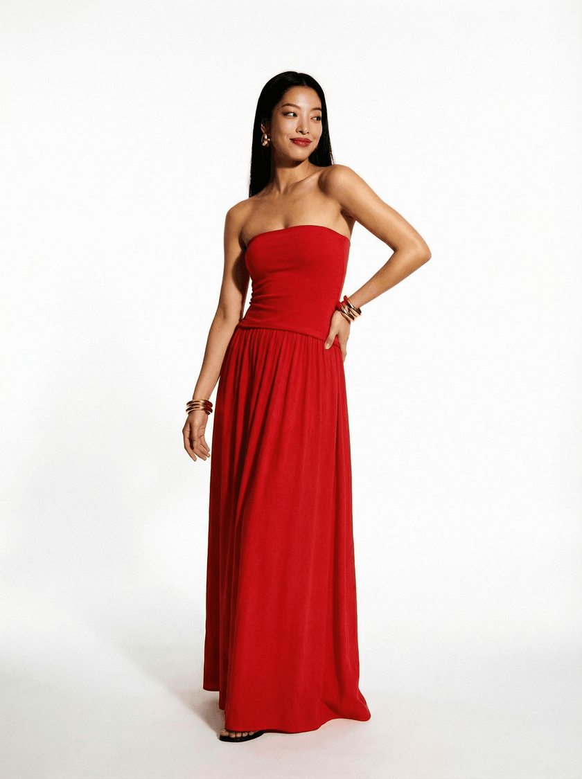 Strapless Red Robin Maxi Dress