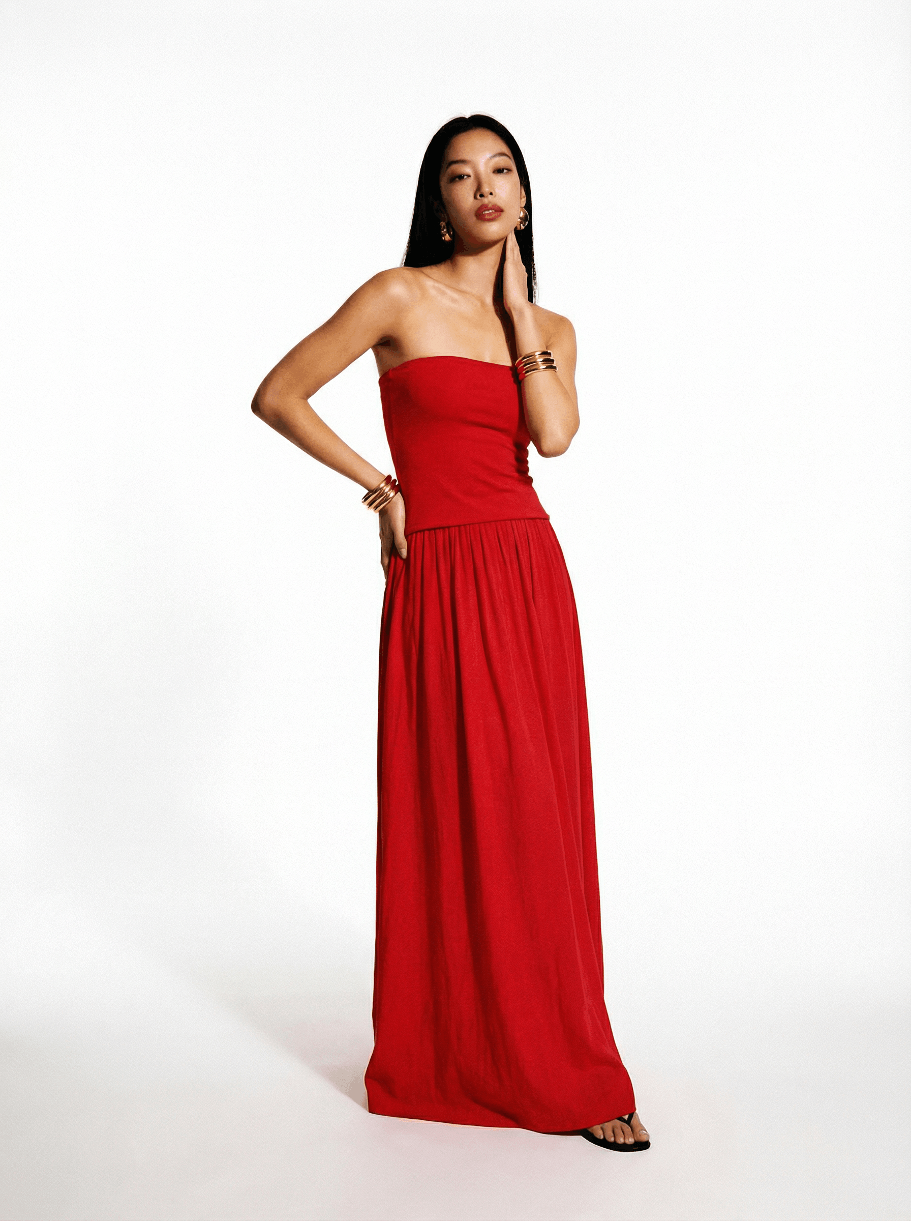 Strapless Red Robin Maxi Dress
