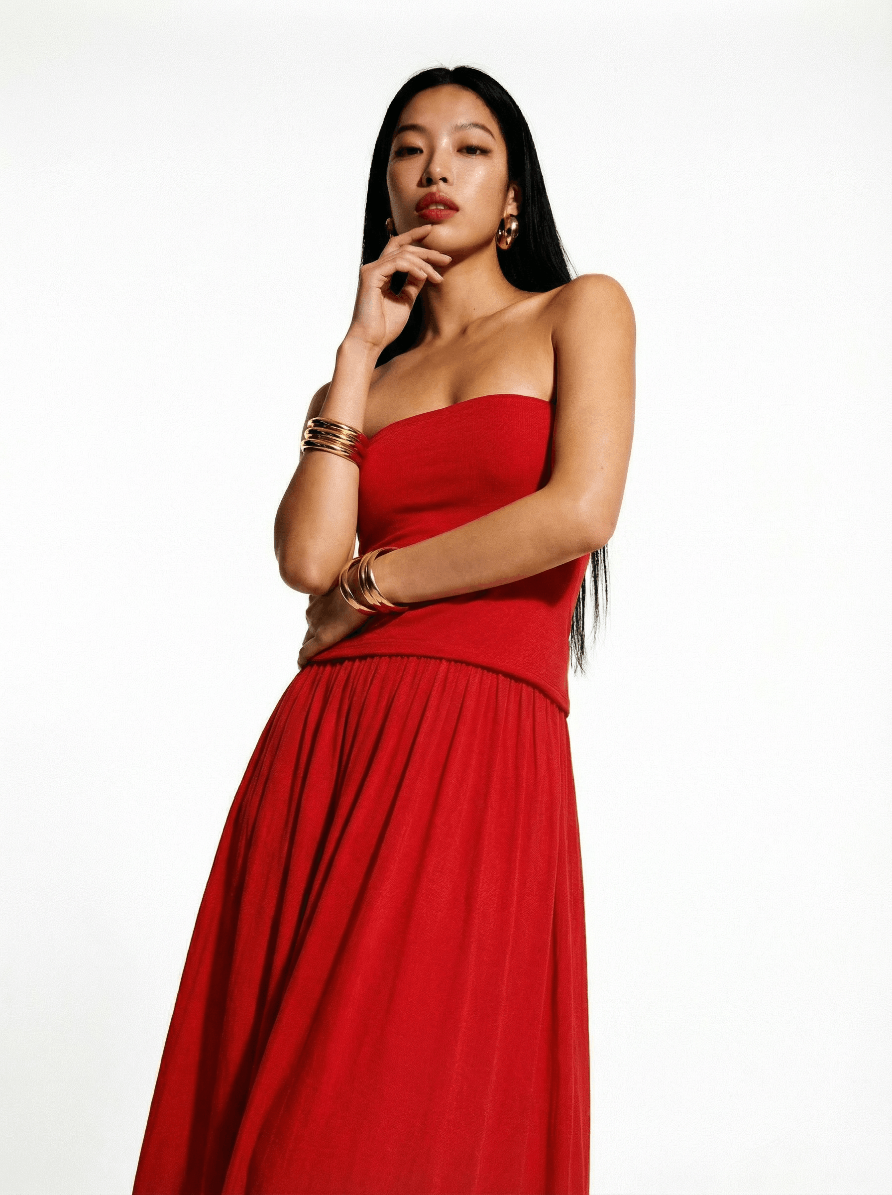 Strapless Red Robin Maxi Dress