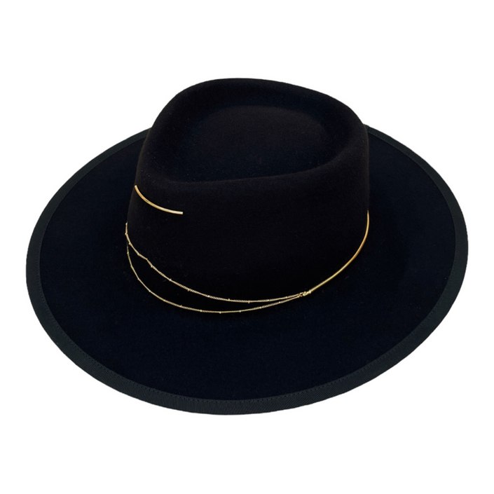 100% Wool Gold Trim Detail Hat - Black