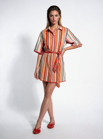 Striped Short Sleeve Shirt Dress